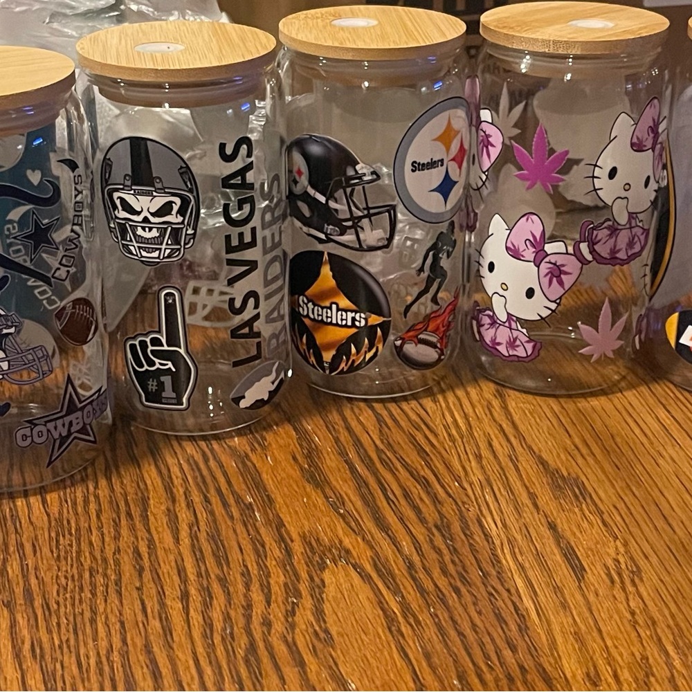 NFL and Hello Kitty Themed Glass Jars with Bamboo Lids